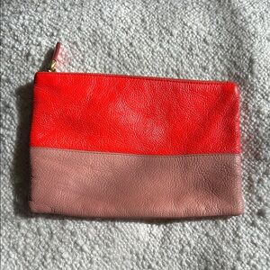 Two-Tone Neon and pink J.Crew Leather Clutch